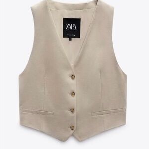 Zara Classic Linen Blend Taupe Vest Size XS